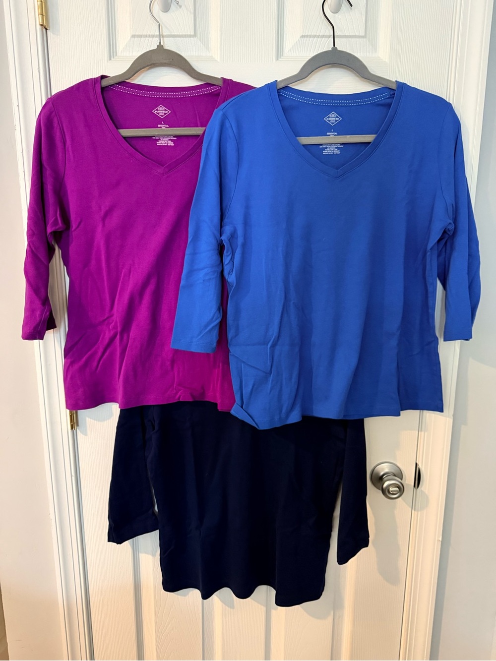 St. John's Bay V-Neck 3/4 Sleeve Tops in Blue, Magenta and Navy